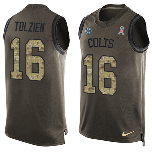 Men's Limited Scott Tolzien Nike Jersey Green - #16 Salute to Service Tank Top NFL Indianapolis Colts